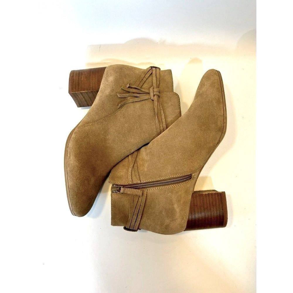 Violet & Red Jenna‎ Women’s Tan Taupe Leather Suede Stack Heel Booties Si…
